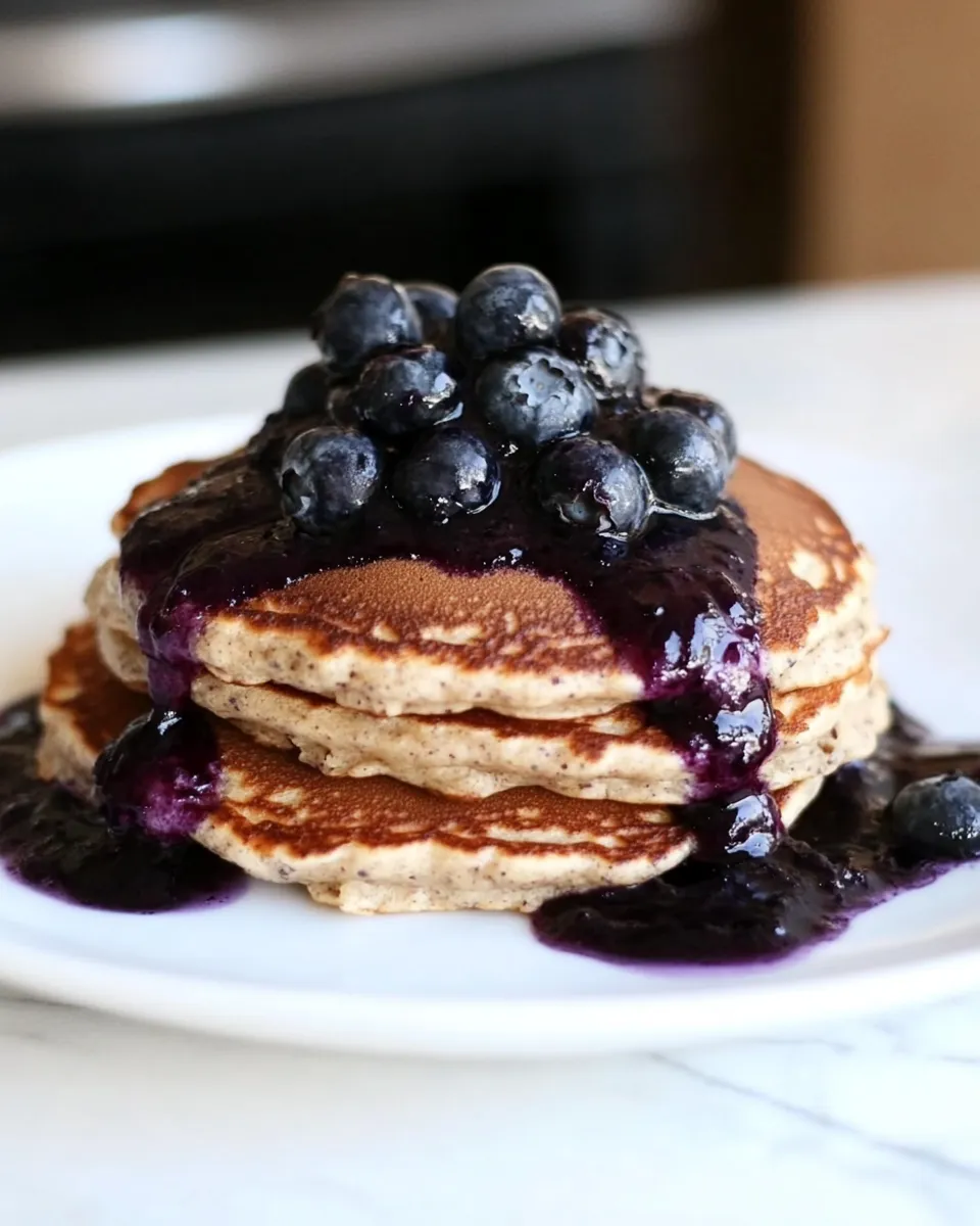 Homemade Whole Wheat Kefir Pancakes with Blueberry Sauce photo