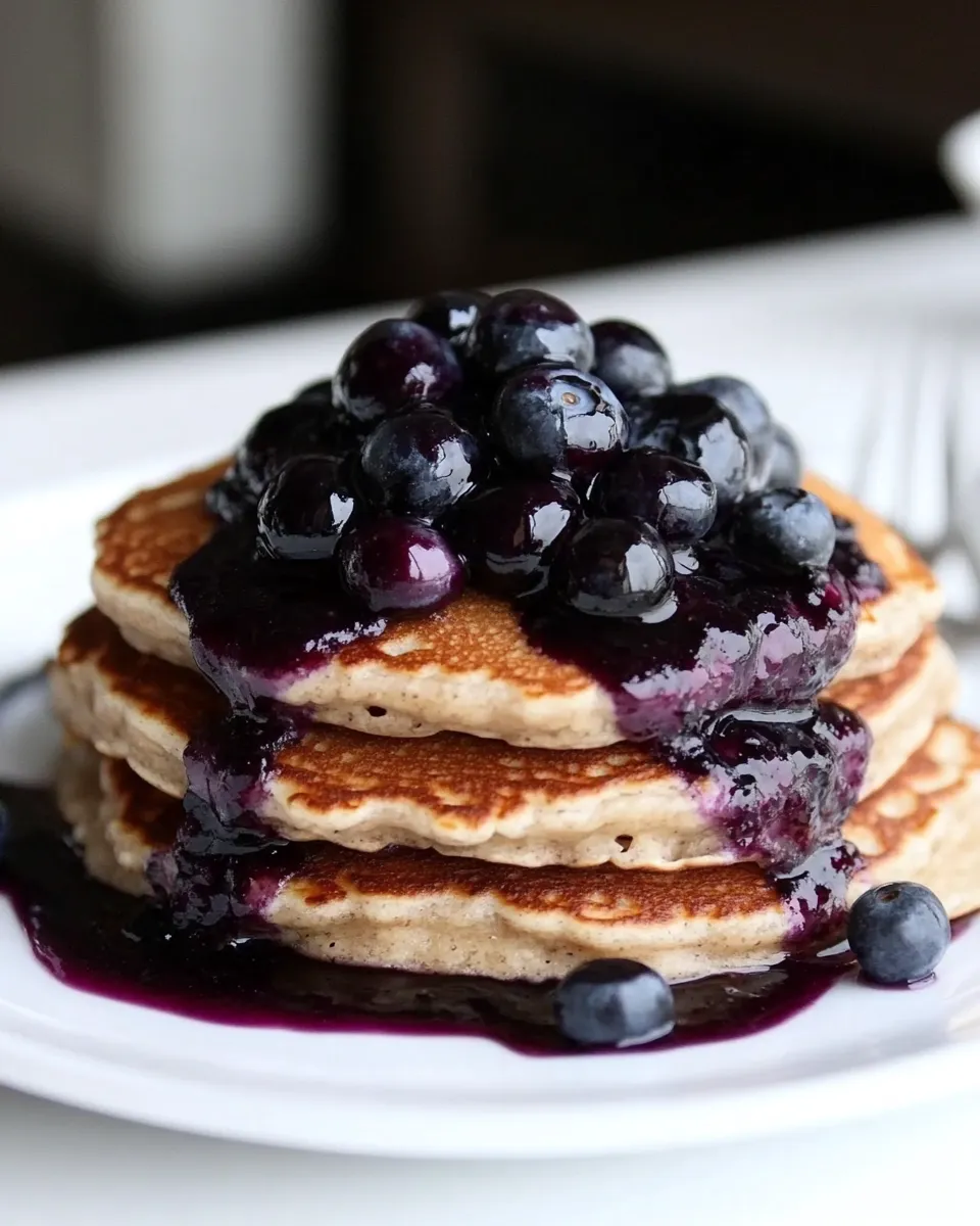 Delicious Whole Wheat Kefir Pancakes with Blueberry Sauce food shot
