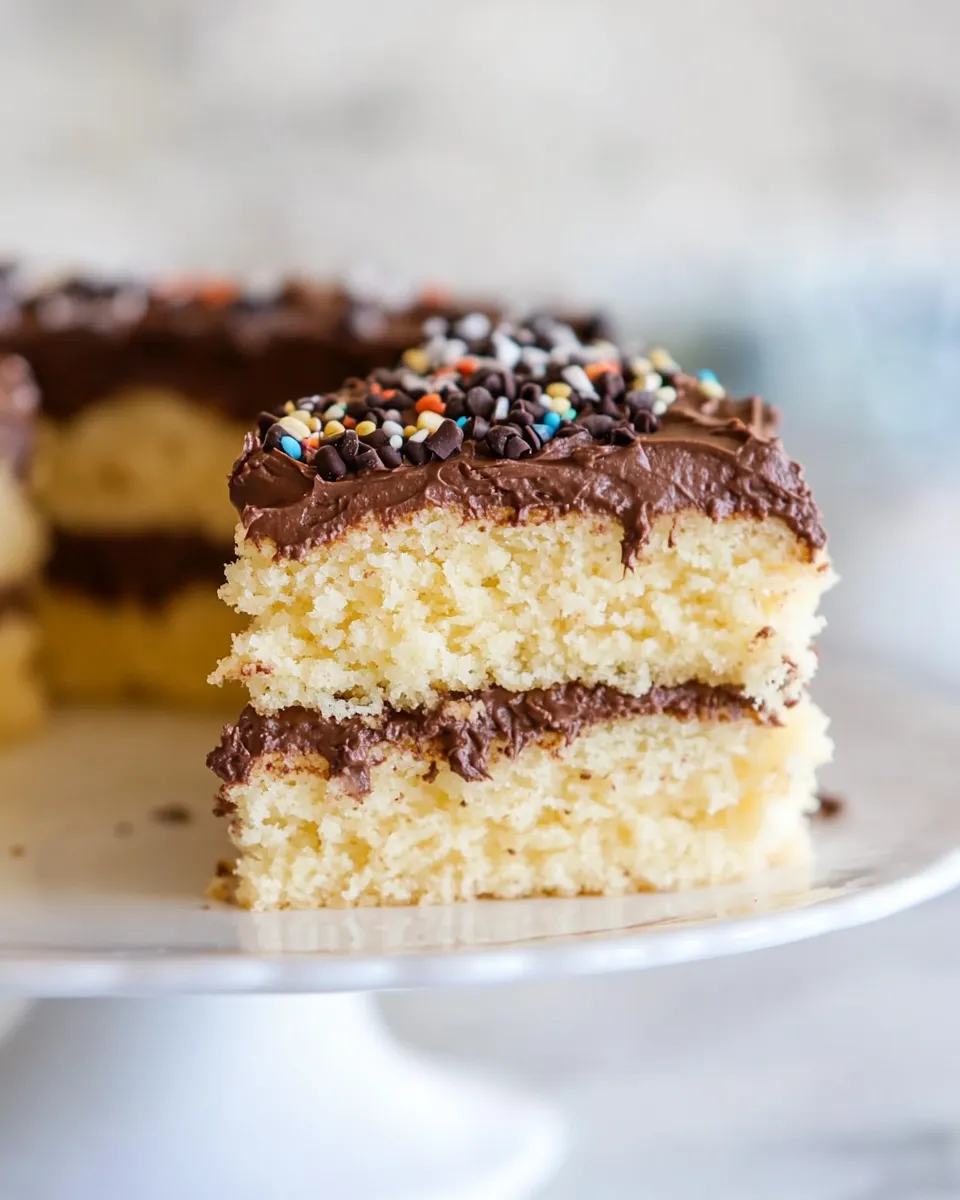 Easy Yellow Cake with Chocolate Frosting (From Scratch!) food shot