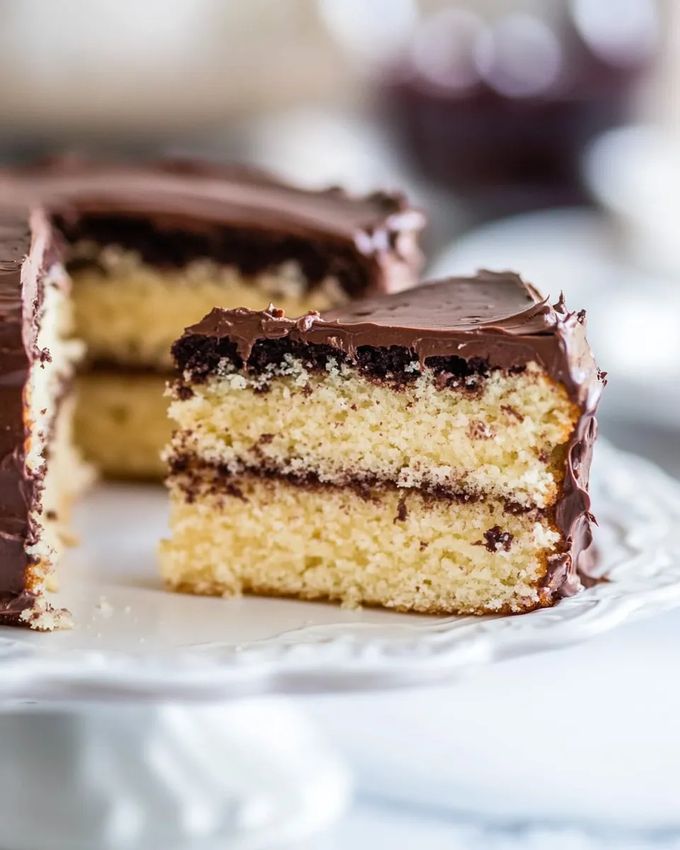 Delicious Yellow Cake with Chocolate Frosting (From Scratch!) plate image
